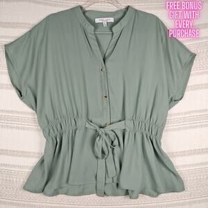 Sweet Rain Green Button Front Tie Waist Blouse Women’s XL NEW
